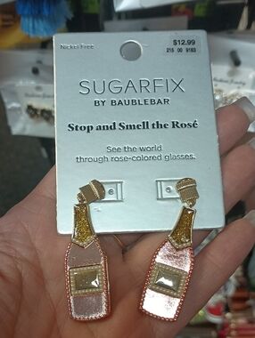 BaubleBar Rose Gold and Gold Champagne Bottle Drop Earrings